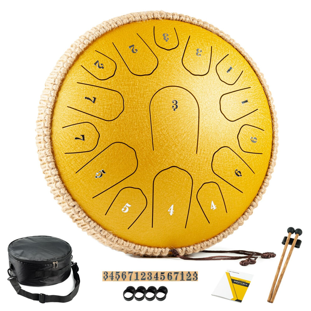 Hopwell Steel Tongue Drum - 13 Inches 15 Notes Tongue Drum - Hand Pan