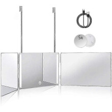 Lebanghui 3-Way LED Hair Cutting Mirror, 360 Trifold, Rechargeable, Height Adjustable, White
