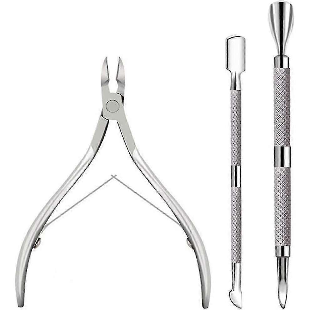 Professional Stainless Steel Cuticle Trimmer Nipper with Pusher, Manicure Set for Fingernails & Toenails