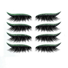 Faux cils œil de chat vert pailleté et vaporeux, nouveauté 2025