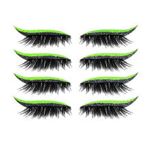 Fluorescent Green Glitter Wispy Cat Eye False Eyelashes, Festival Party Lashes 2025