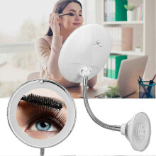 Miroir grossissant 10X 25-26 avec lumière LED, ventouse et col de cygne réglable pour bureau à domicile