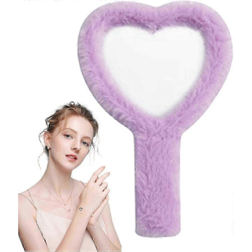 Purple Heart-Shaped Small Hand Mirror with Handle, Multi-Purpose Home Makeup Mirror 26-27s