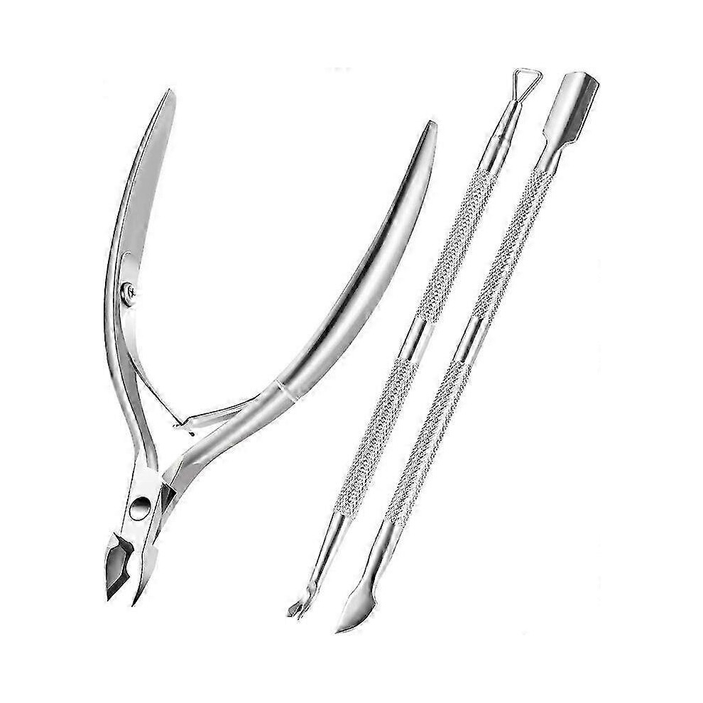 Silver Cuticle Trimmer with Pusher & Cutter, Durable Manicure Pedicure Tool 25-26