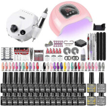 YH01-2 Set profesional de uñas con taladro y lámpara UV para extensiones de gel, kit de poligel 25