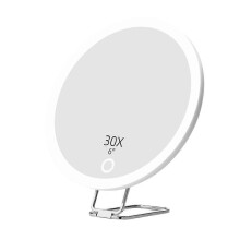Specchio ingranditore a LED bianco 30x, specchio da viaggio portatile e pieghevole per il trucco con supporto