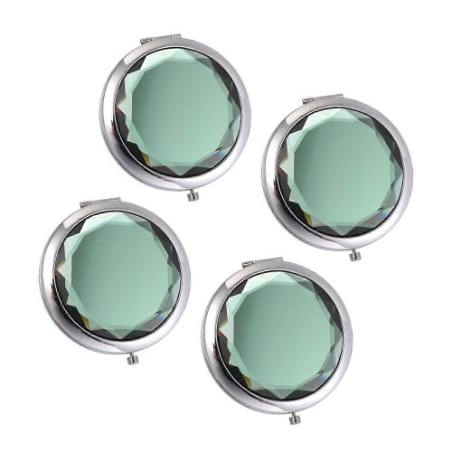 Miroir de maquillage compact rond pliable double face vert, lot de 4