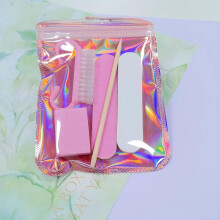Pink Portable Nail Art Set - File, Polishing Strip, Horn Brush, Cuticle Remover Tool