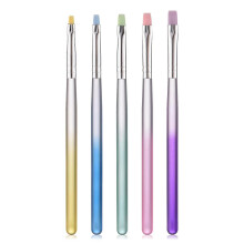 Gel Nail Art Brush Set 5pcs Flat Painting Brushes with Colorful Handles for Salon & Home