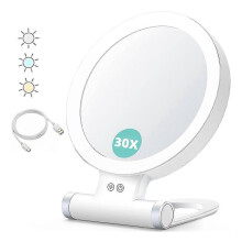 Miroir grossissant B Beauty Planet 30X avec lumière, double face 1X/30X, 1500 mAh, 3 modes de couleur