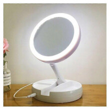 USB Rechargeable Foldable Makeup Mirror, 10x & 1x Double-Sided Magnification