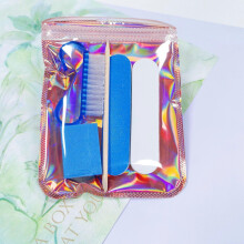 Blue New Portable Nail Art Set: File, Polishing Strip, Horn Brush & Cuticle Remover