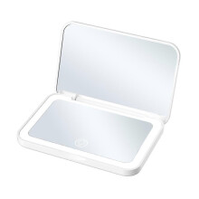 White Compact Mini Vanity Mirror with 3-Color LED & 2X Magnification, Folding Travel Cosmetic Mirror