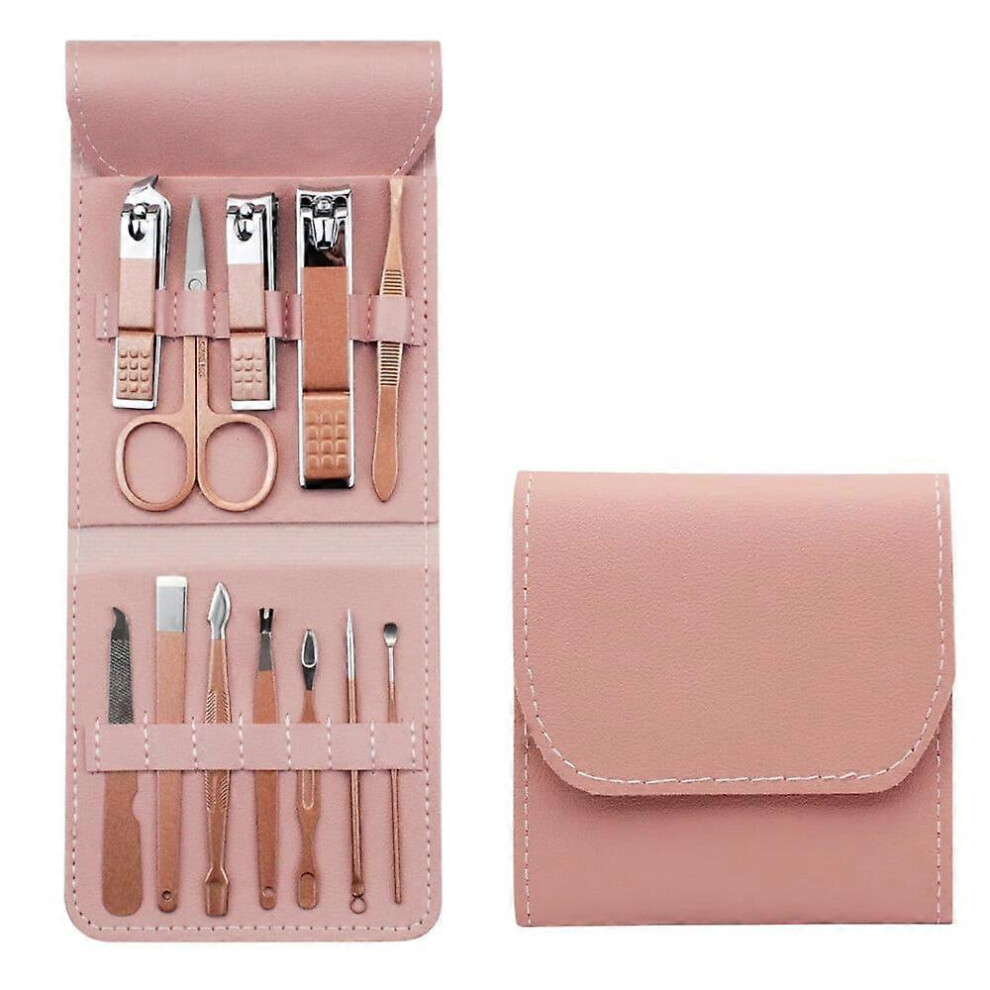 Pink 12-in-1 Manicure Set with Nail Clippers & Pedicure Tools, Travel Kit