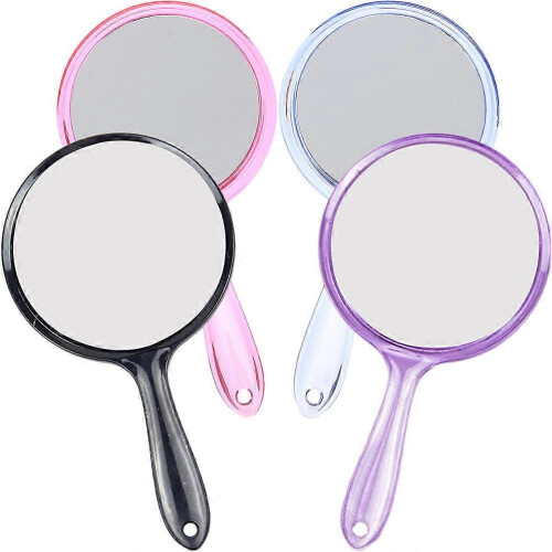 Double-Side Handle Mirror 4Pcs Transparent Blue for Home Travel School