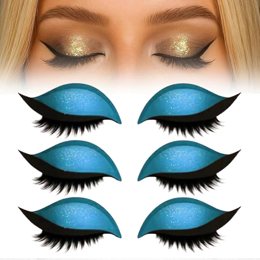 Blue Adjustable Eyelash Stickers & Eyeshadow Combo, Reusable False Lashes for Beginners