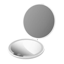 khaki Portable Foldable LED Makeup Mirror, 3 Color Lights, Rechargeable Travel Vanity