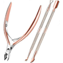 Rose Gold Cuticle Trimmer with Pusher & Cutter, Durable Manicure Pedicure Tool