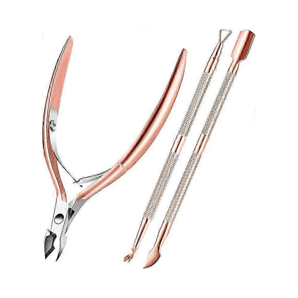 Rose Gold Cuticle Trimmer with Pusher & Cutter, Durable Manicure Pedicure Tool