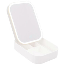 Miroir de maquillage en verre Ă LED avec organiseur, miroir de coiffeuse lumineux