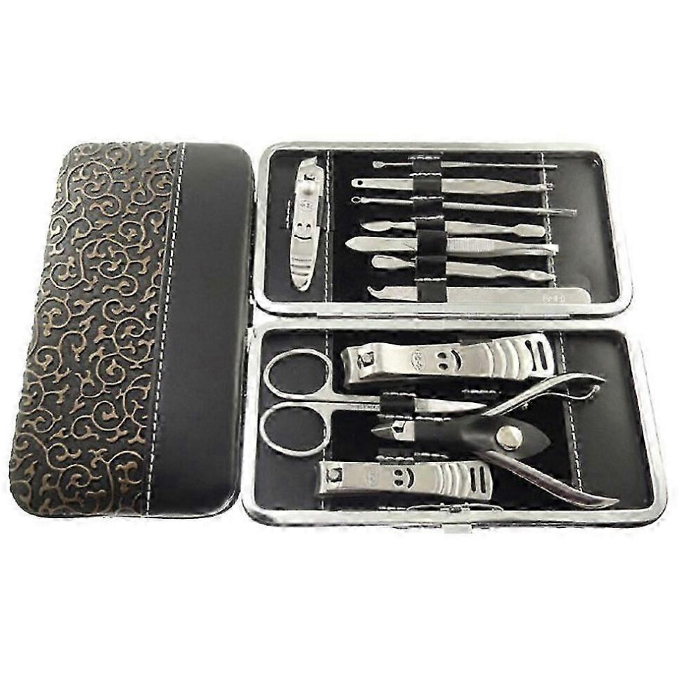 12pcs Stainless Steel Manicure Set with Nail Clipper, Scissors & Travel Case
