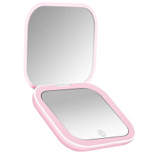 Pink Compact Mini Vanity Folding Cosmetic Mirror with Lights, Portable Handheld 2X Magnifying