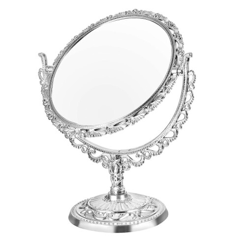 Double-Sided Retro Heart Makeup Mirror for Desktop, Bathroom, Bedroom