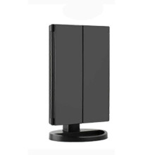 Miroir de courtoisie noir avec éclairage, grossissement 2x, 3x et 10x, commande tactile, pliable en trois, double alimentation