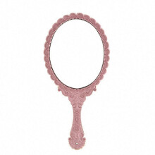 Vintage Handheld Face Mirror, Pink Red, ABS & Glass Round, 25cm x 11.5cm for Daily Makeup