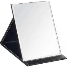 Adjustable PU Leather Travel Makeup Mirror with Folding Stand, Black