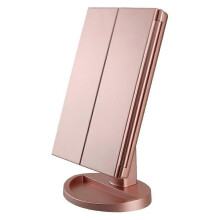 Roségoldener Kosmetikspiegel mit Beleuchtung, 2-/3-/10-facher Vergrößerung, Touch-Bedienung, dreifach faltbar, zweifach elektrisch betrieben