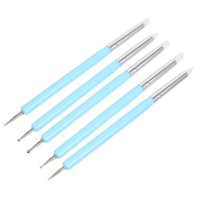 Nail Art Dotting Pen & Silicone Brush 5Pcs Blue Set