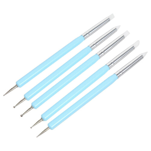 Set da 5 pezzi blu con penna per puntini e pennello in silicone per nail art