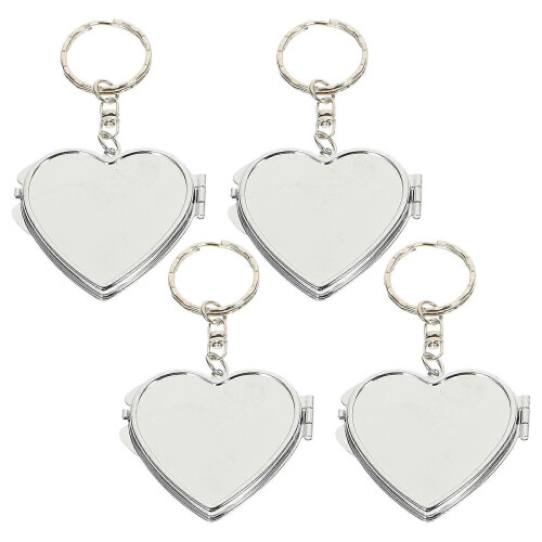 4Pcs Mini Heart Mirror Keyring Folding Metal Keychain Pendant
