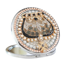 Portable Rhinestone Double Sided Makeup Mirror 1Pcs