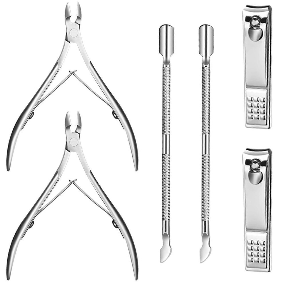 6 Pcs Stainless Steel Cuticle Nipper & Pusher Kit â Professional Nail Trimmer for Fingernails & Toenails