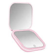 Miroir de maquillage LED pliable, rose, double face, rechargeable par USB