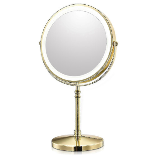 Gold Tri Light Luxora 8-Inch Makeup Mirror, USB Charging, 10x Magnification, Backlit Adjustable Light