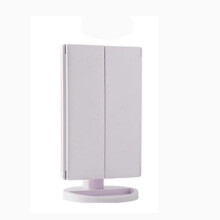 Miroir de courtoisie blanc avec éclairage, grossissement 2x, 3x et 10x, commande tactile, pliable en trois, double alimentation