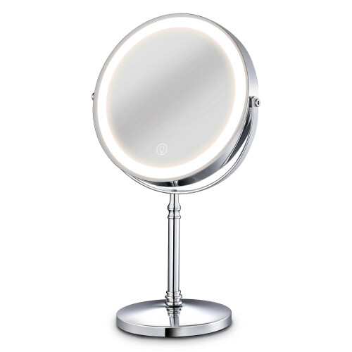 Luxora Gold 8-Inch Makeup Mirror with USB Charging, 10x Magnification, Backlit Adjustable Light