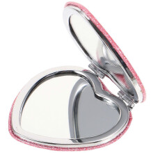Pink Heart Shaped Hand Mirror 6.5x6.5x1cm Women Travel Makeup Pocket Mirror