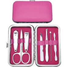 7-Piece Pink Manicure Set: Stainless Steel Nail Clipper, Scissors & Ear Spoon in Luxury Travel Case