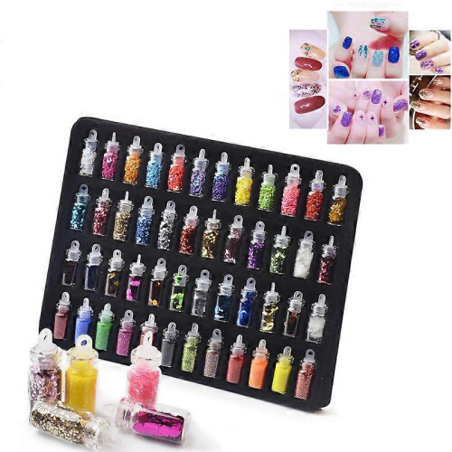 Nagelkunst-Glitzerpuder-Pailletten-Set mit 48 Mini-Farbfläschchen