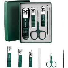 Dunkelgrünes, spritzwassergeschütztes 6-teiliges Nagelknipser-Set aus Edelstahl mit Nano-Glasfeile