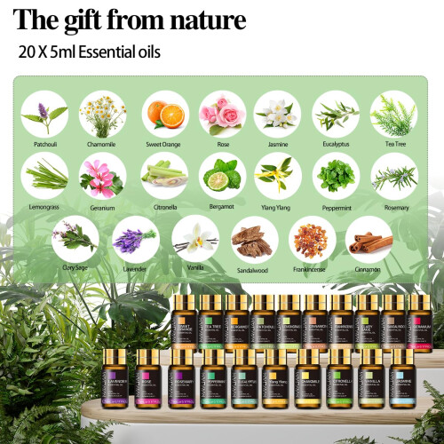 MAYJAM 20 Pcs Pure Essential Oil Gift Set, Essential Oils for Diffusers for Home, Aromatherapy Oils for Diffuser, Humidifiers, Gift for Friend (5ML) 1