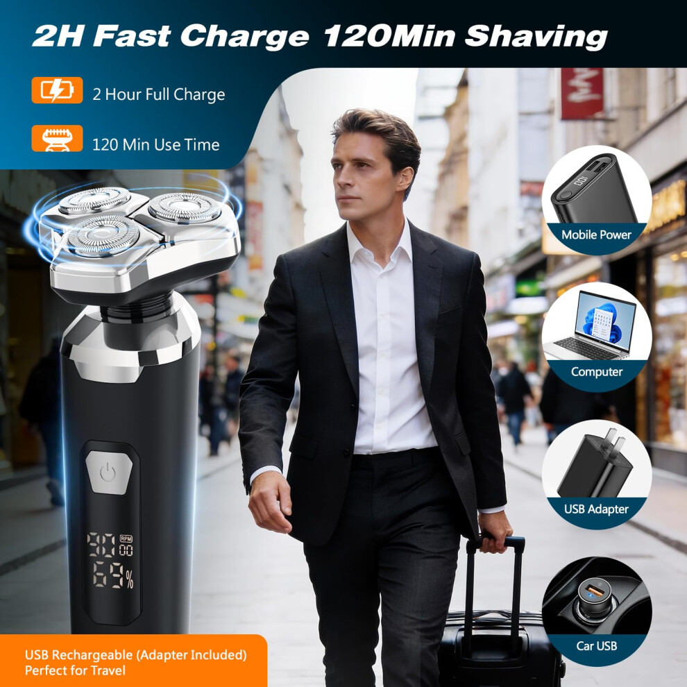Cyowoyre Electric Shaver Rotary Razor For Men - Rechargeable Electric Shaver, Waterproof Wet Dry Cordless Razor With Nose Hair Trimmer And Sideburns Trimmer 3