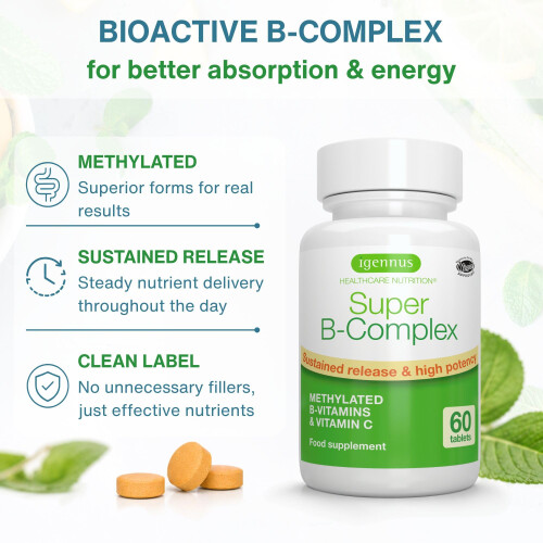 Igennus Super B-Complex - High Absorption Methylated B Vitamins, Clean Label, Su 1