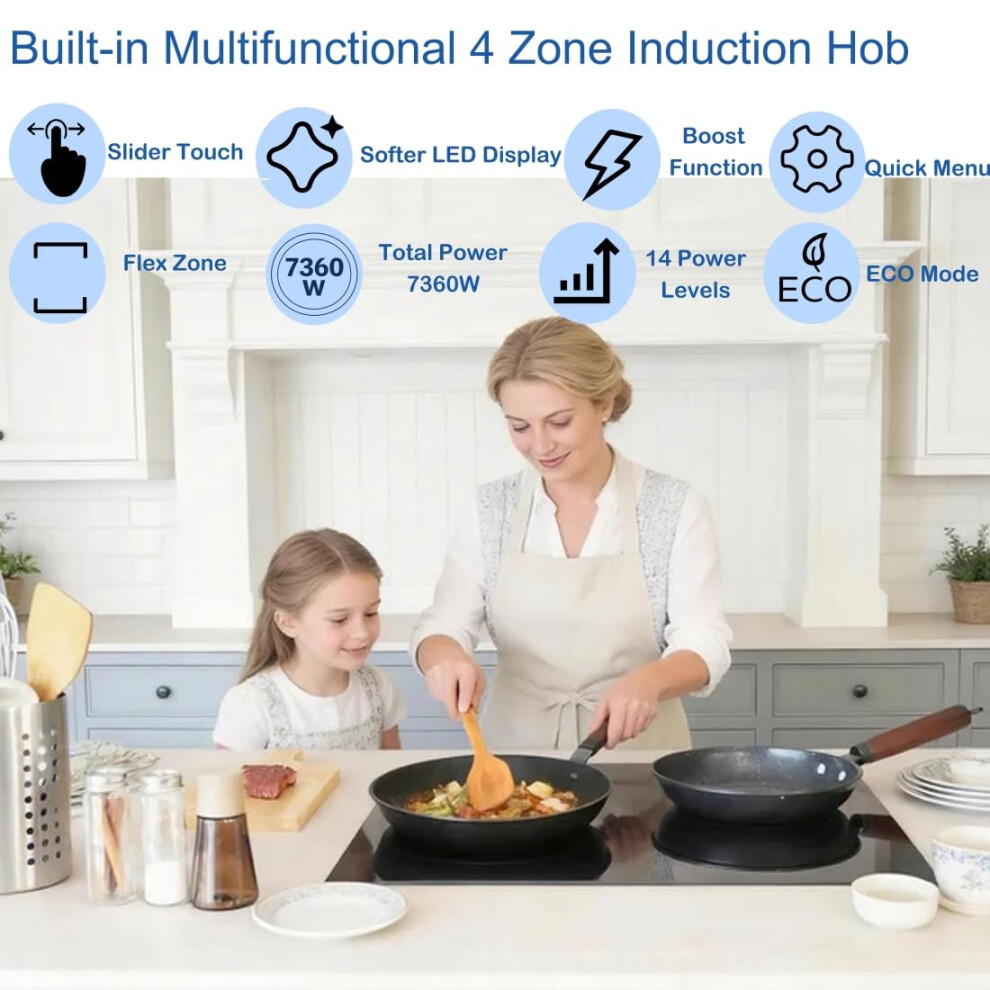 Starcharts 4-Zone Induction Hob, Built-In 4 Burners, Flex Zone + Boost