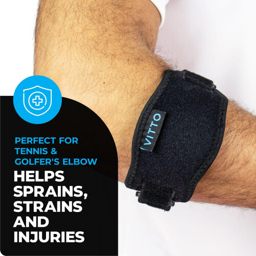 VITTO Elbow Support for Men & Women - Tennis Elbow Support Strap, Black 1