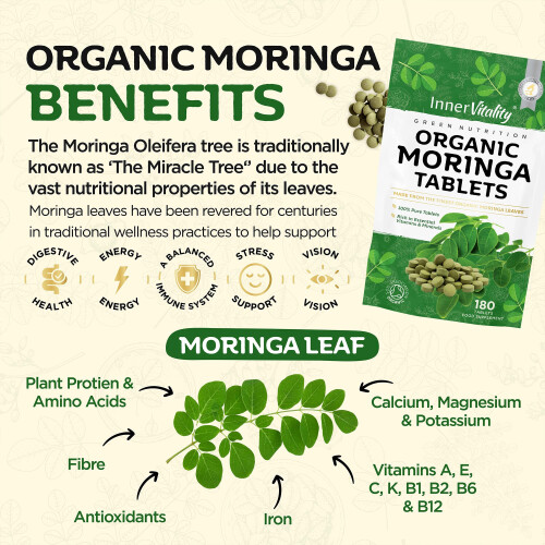 Pure Organic Moringa Tablets 180, Award Winning Natural Moringa 2